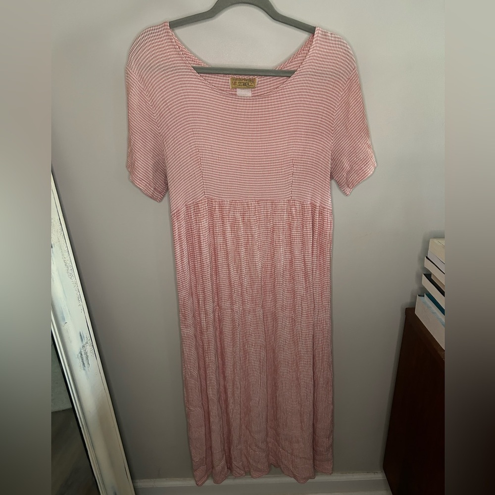 Vintage Pink Gingham Midi Dress